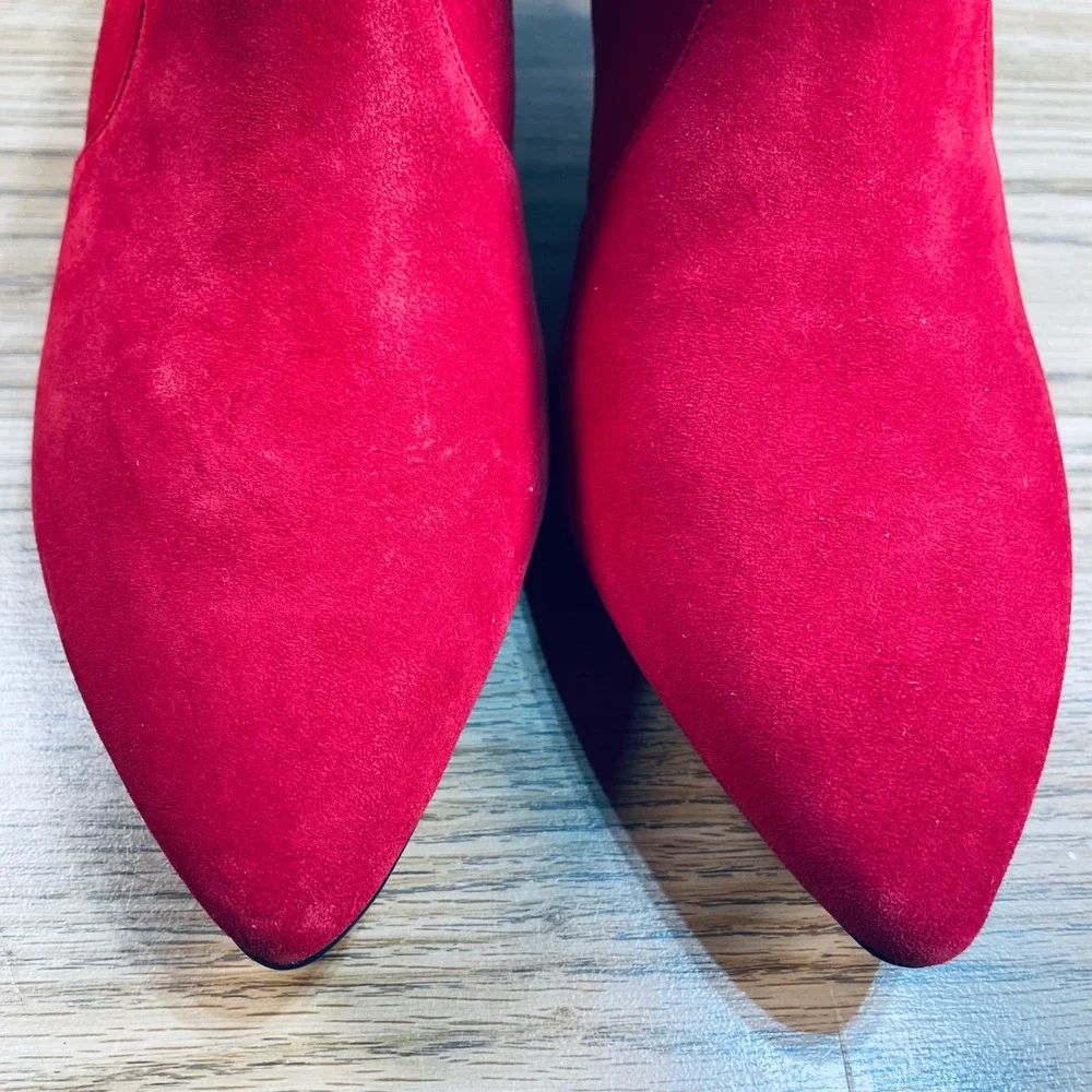 NWB Clarks‎ Collection Red Suede Kitten Heel Ankle Boots 56801 Womens 9.5 Wide